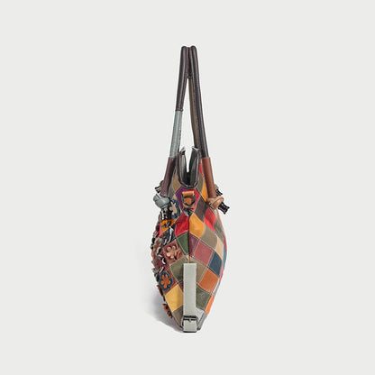 Rainbow Floral Leather Tote Bag