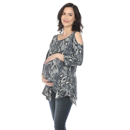 White Mark Maternity Snake Print Cold Shoulder Tunic