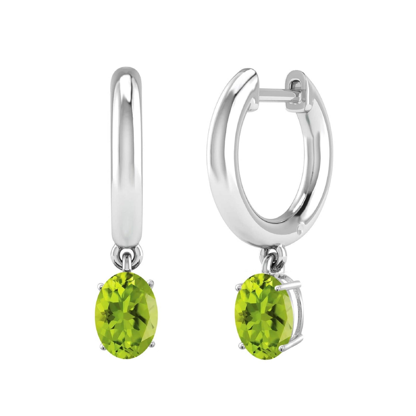 Sterling Silver Oval Shape 1.75CT Natural Peridot Drop Earrings