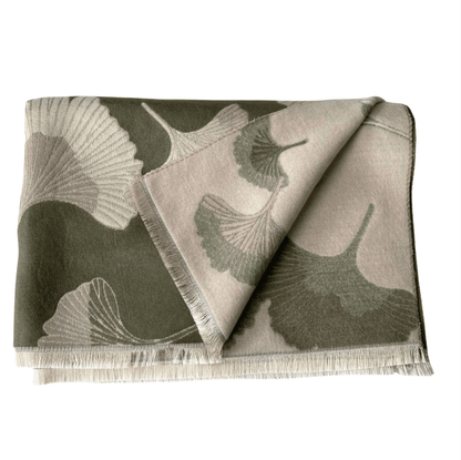 Ginkgo Moss Botanical Scarf Fringe-Trimmed Scarf