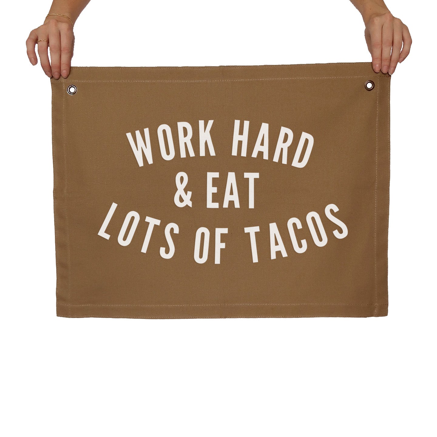 Frankie Jean Work Hard & Eat Lots of Tacos Large Canvas Flag