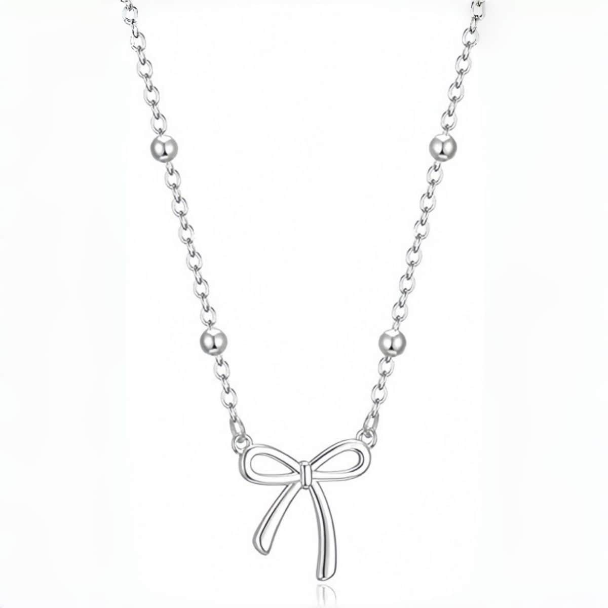 Elegant Bow Pendant Beaded Chain Necklace