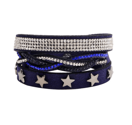 Faux Leather Blue Crystal Star Multi-strand Bracelet