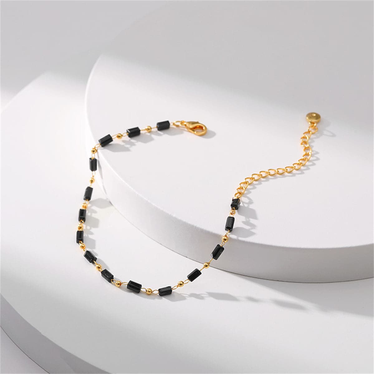 Black Acrylic & Goldtone Beaded Bracelet
