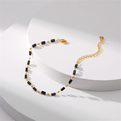 Black Acrylic & Goldtone Beaded Bracelet