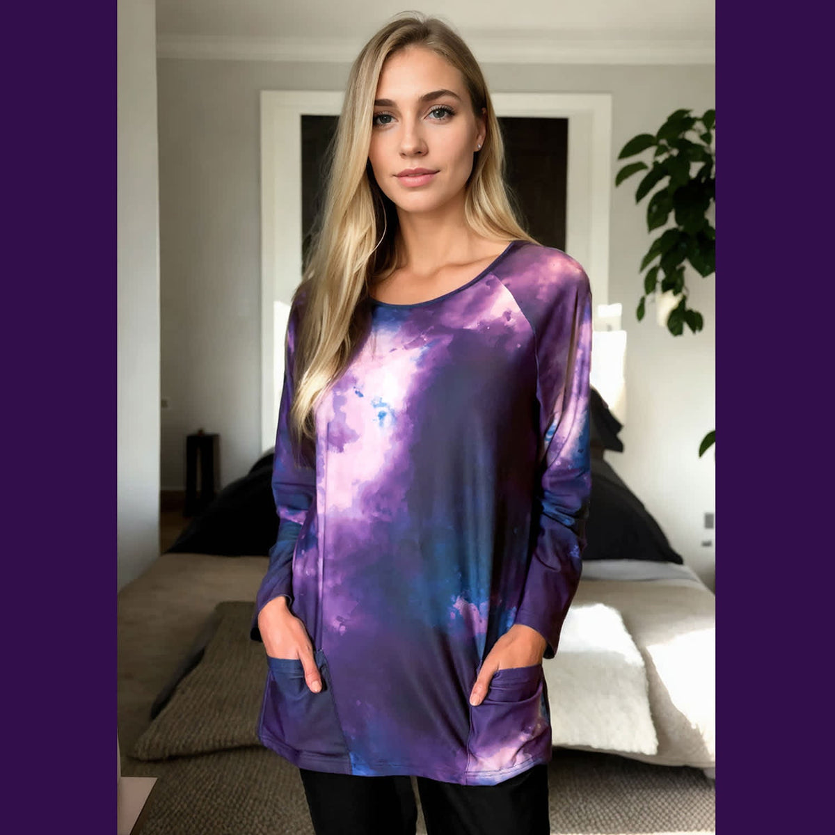 Relevate Designs Blue Camouflage Long Sleeve Lounge Top