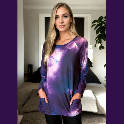 Relevate Designs Blue Camouflage Long Sleeve Lounge Top