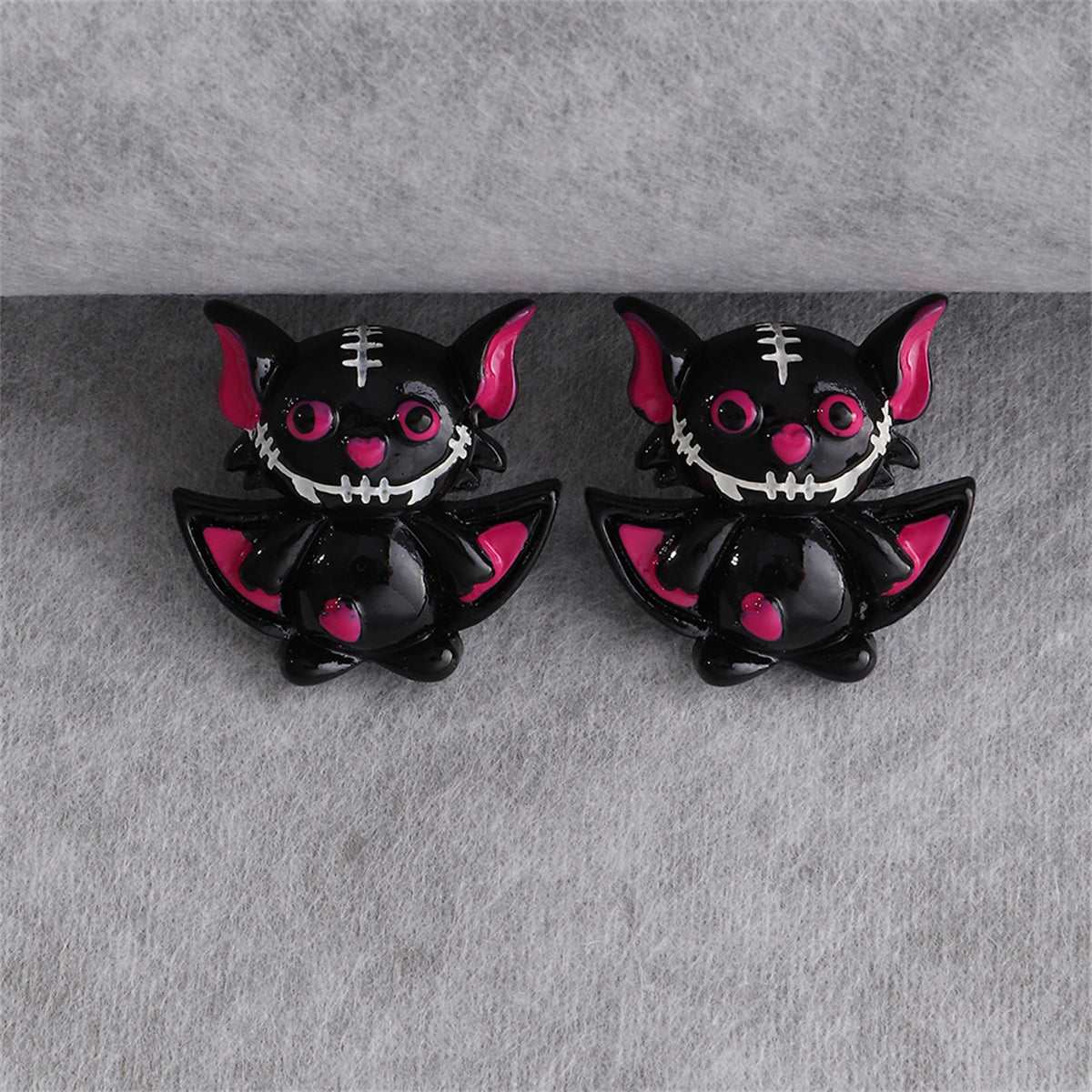Black & Silvertone Bat Stud Earrings
