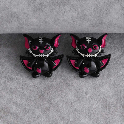 Black & Silvertone Bat Stud Earrings