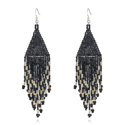 Black & Silvertone Tassel Drop Earrings
