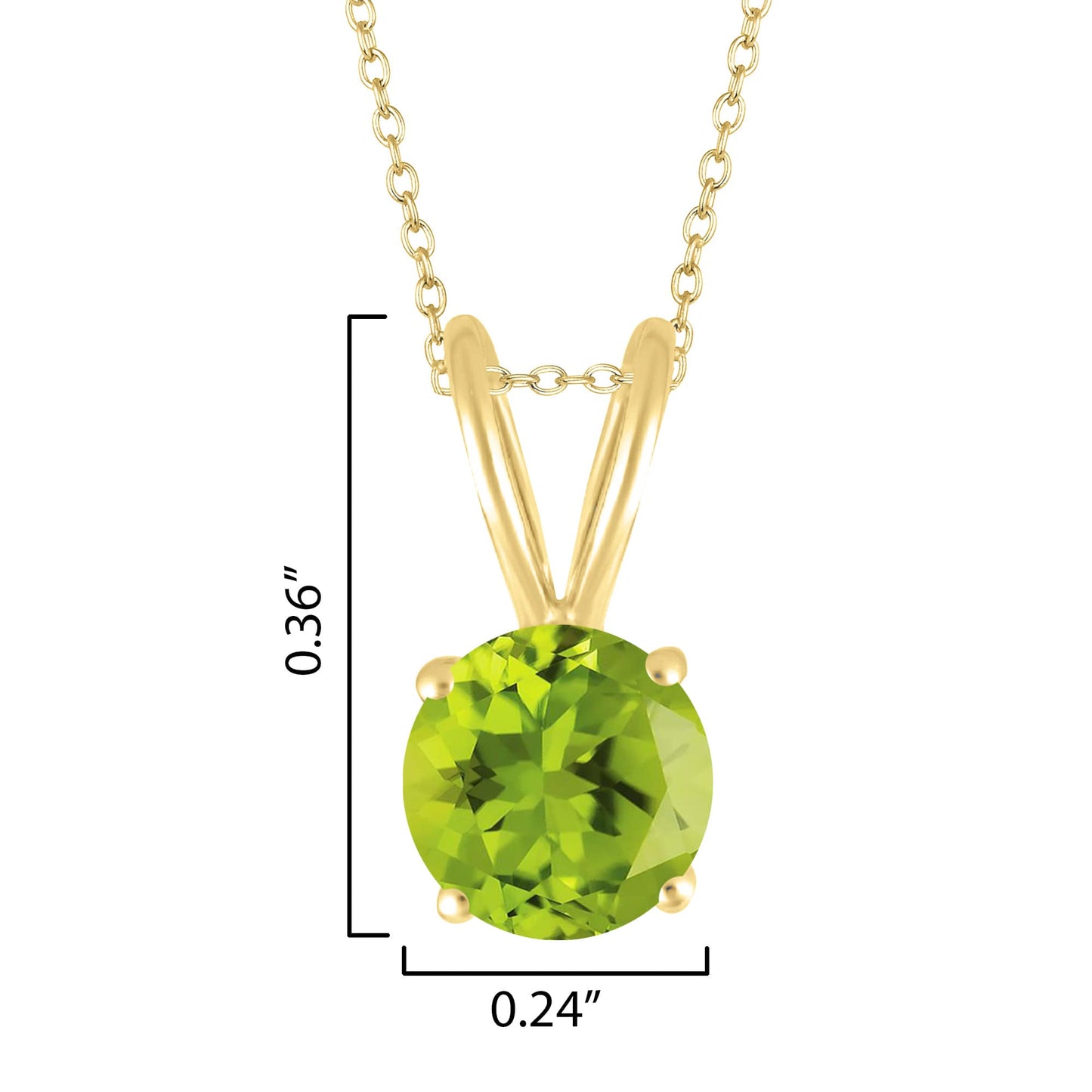 Gold Over Sterling Silver Round Shape Natural Peridot Solitaire Pendant with 18"Cable Chain