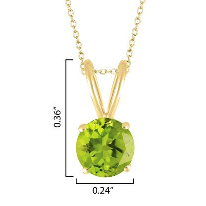Gold Over Sterling Silver Round Shape Natural Peridot Solitaire Pendant with 18"Cable Chain