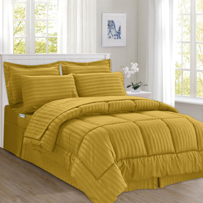 Elegant Comfort 8-Piece Dobby Stripe Comforter Set - Includes 4-Piece Sheet Set with Double Sided Storage Pockets