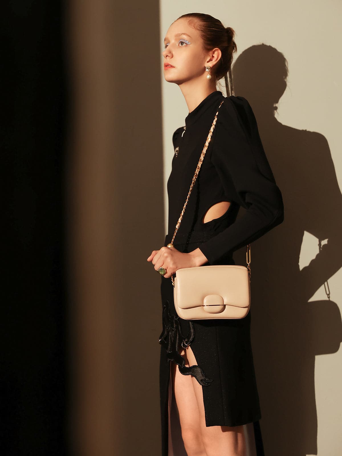 Structured Buckle Leather Shoulder Bag