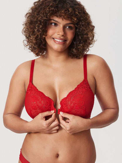 Front Closure Lace Underwire Plunge Bra