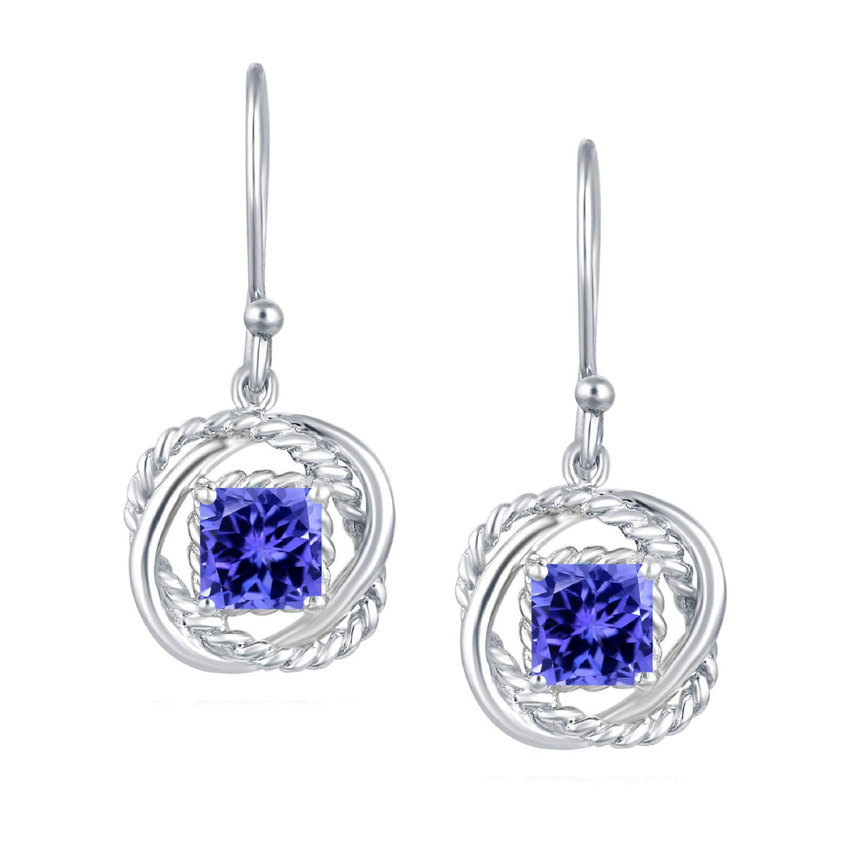 Sterling Silver 2.30CT Natural Tanzanite Twisted Wire Dangle Earrings