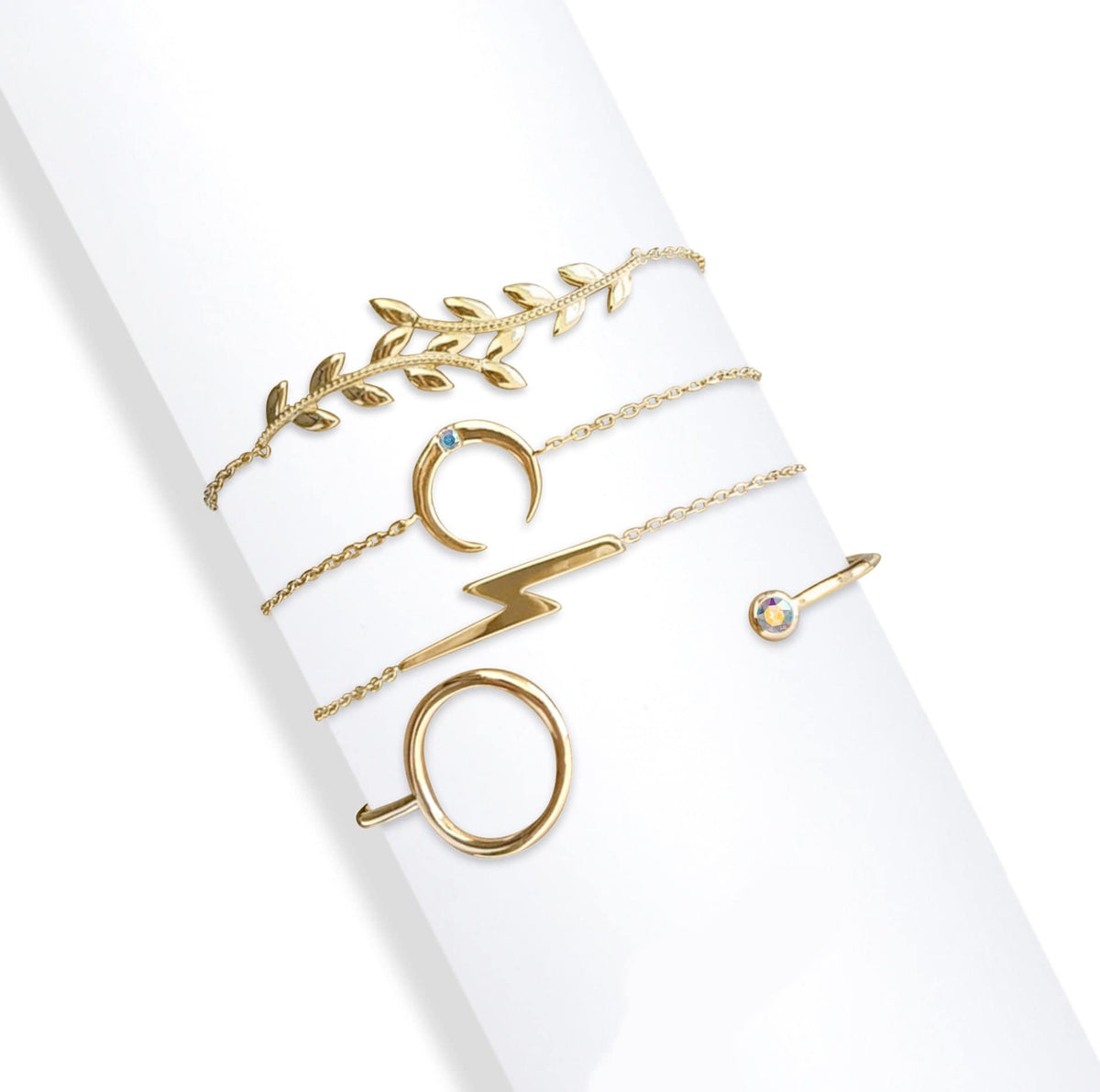 Gold Ab Lightning & Moon Swarovski Crystal Bracelet – Set Of 4 Bracelets Bangles