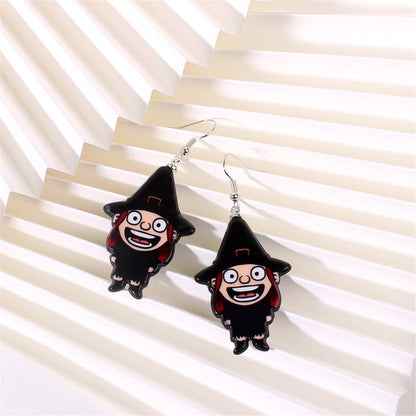 Black Acrylic & Silvertone Witch Drop Earrings