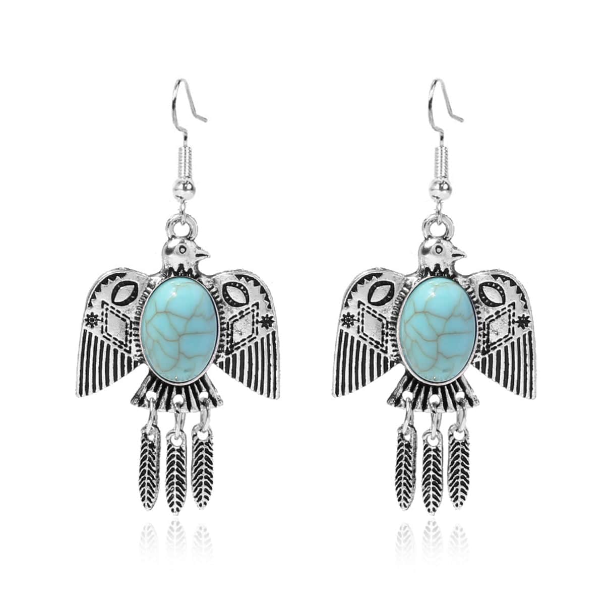 Blue Turquoise & Silvertone Swallow Drop Earrings