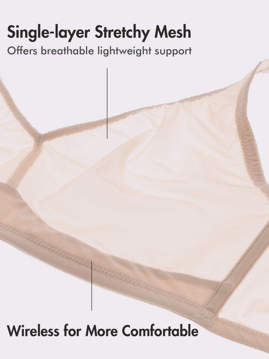 Cosnufy Sheer Mesh Wireless Full Coverage Unlined Bra
