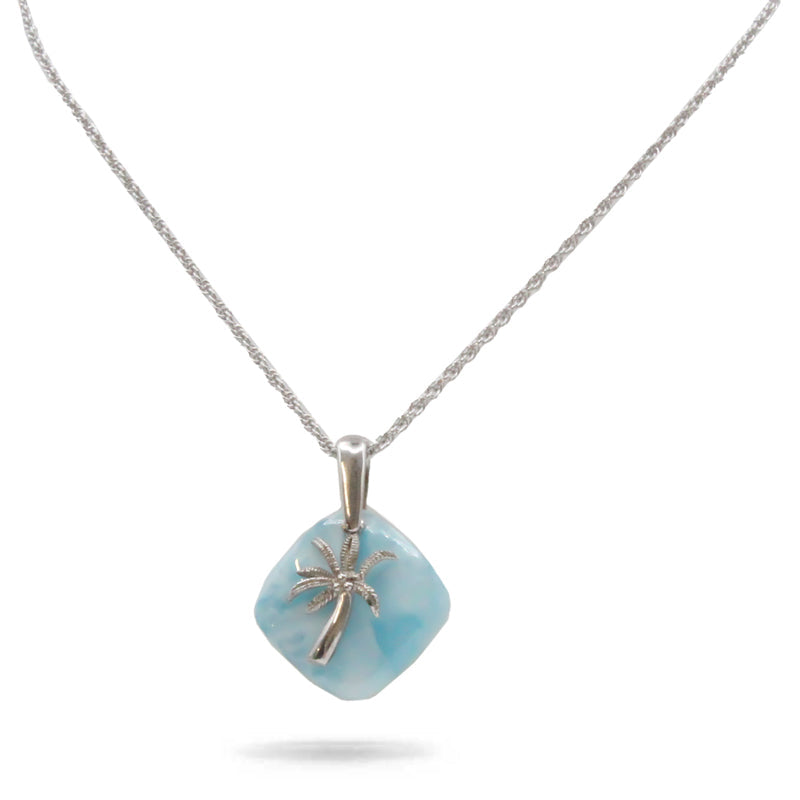 Larimar Stone Adalia Palm Tree Sterling Silver Necklace By Marahlago