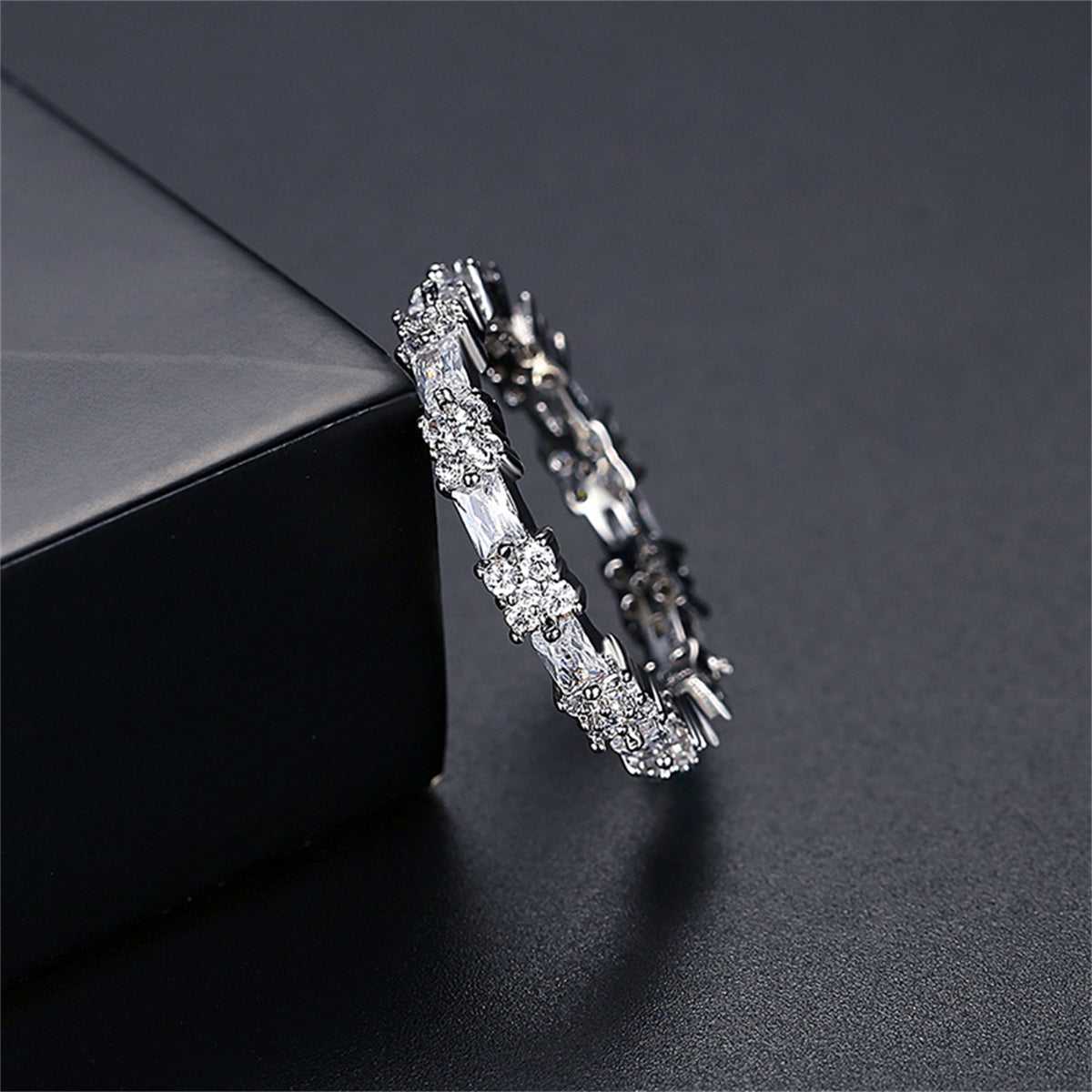 Crystal & Cubic Zirconia Silvertone Thin Band Ring