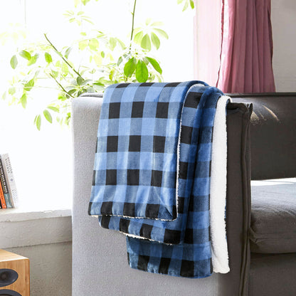 Elegant Comfort Buffalo Plaid Flannel Fleece Sherpa Throw Blanket
