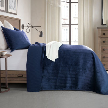 Elegant Comfort 3-Piece Velvet Corduroy Stripe Quilted Bedspread Coverlet Set