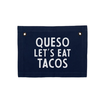 Frankie Jean Queso Let's Eat Tacos Small Canvas Flag