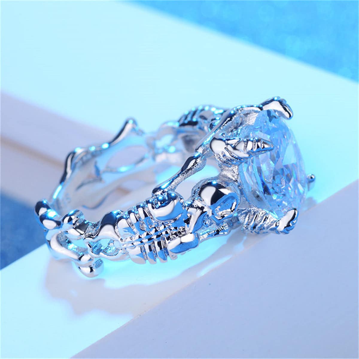 Crystal & Silvertone Ornate Oval-Cut Prong-Set Ring