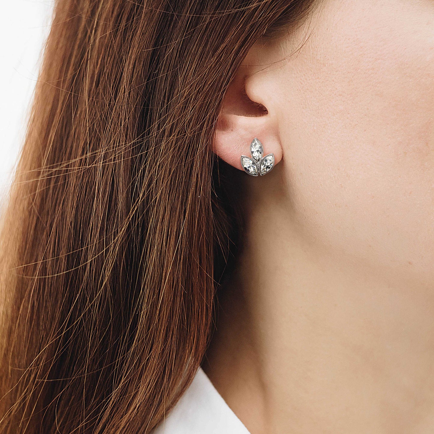 Clear Swarovski Crystal Earrings – Crystal Triplet Leaf Stud Earrings