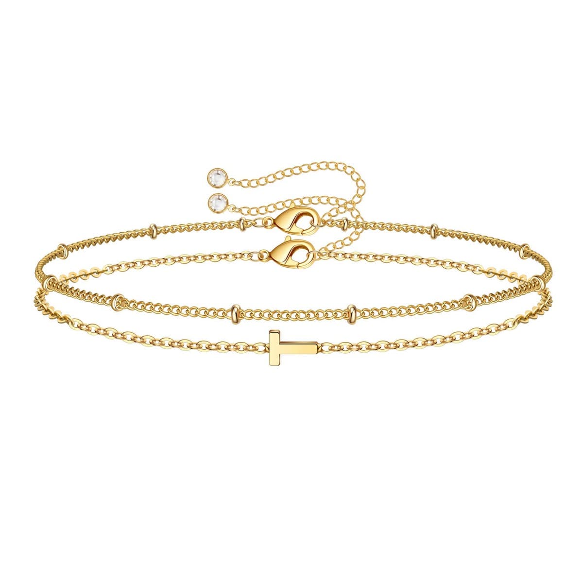 Dainty Initial Layered Chain Bracelet Personalized Adjustable