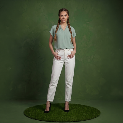 Anna-Kaci Women's Short Sleeve Blouse with Gathered V-Neckline and Rolled Cuffs