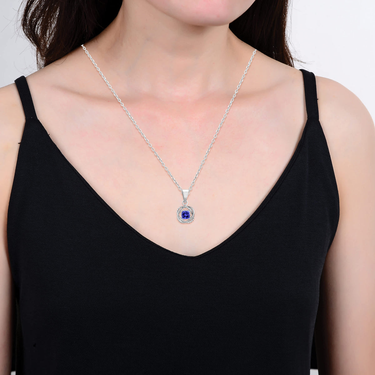 Sterling Silver 1.15CT Natural Tanzanite Twisted Wire Pendant