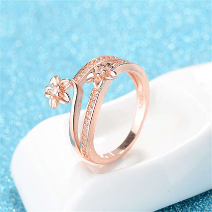 Clear Cubic Zirconia & Rose Goldtone Flower Bypass Ring