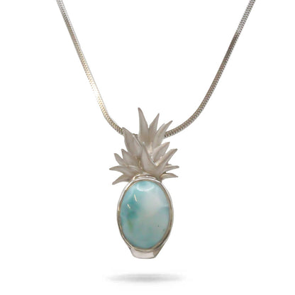 Pineapple Larimar Stone Sterling Silver Necklace By Marahlago