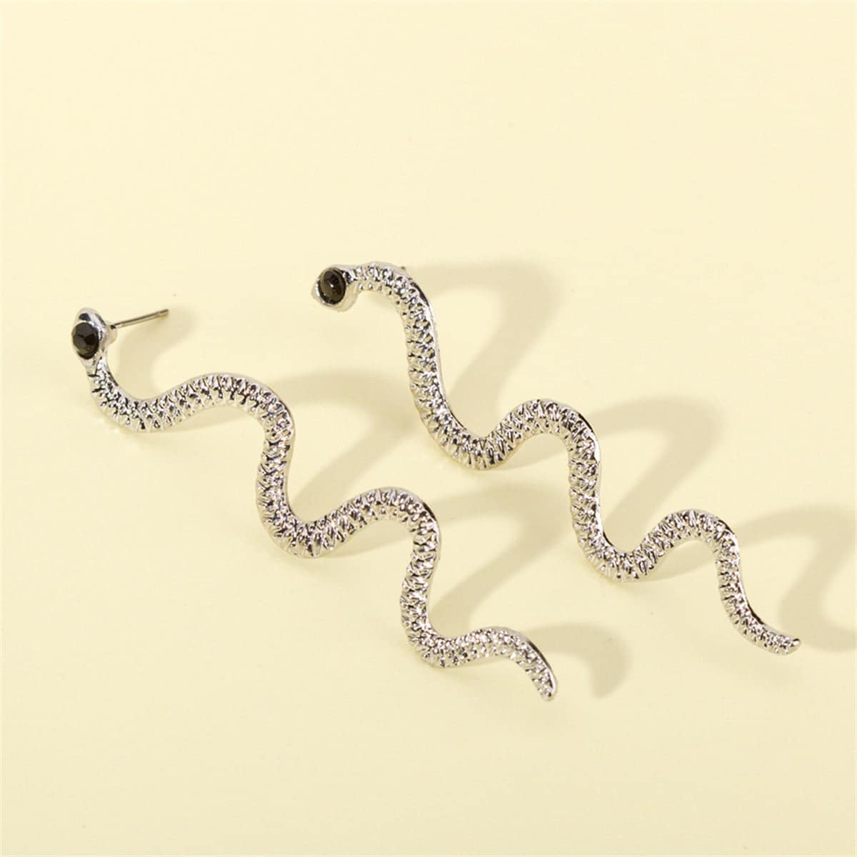Cubic Zirconia & Silvertone Snake Dangle Earrings