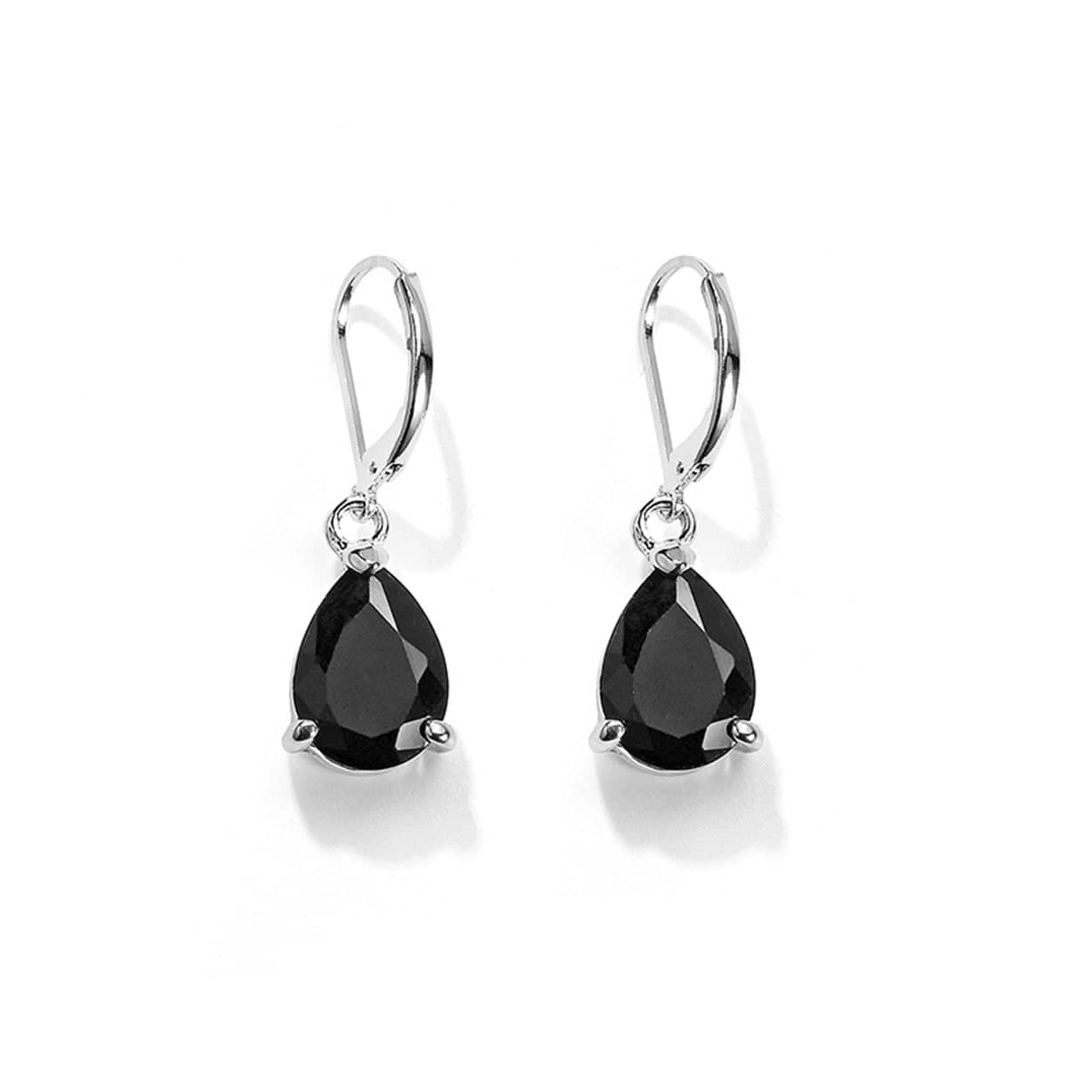 Black Crystal & Silvertone Pear-Cut Drop Earrings