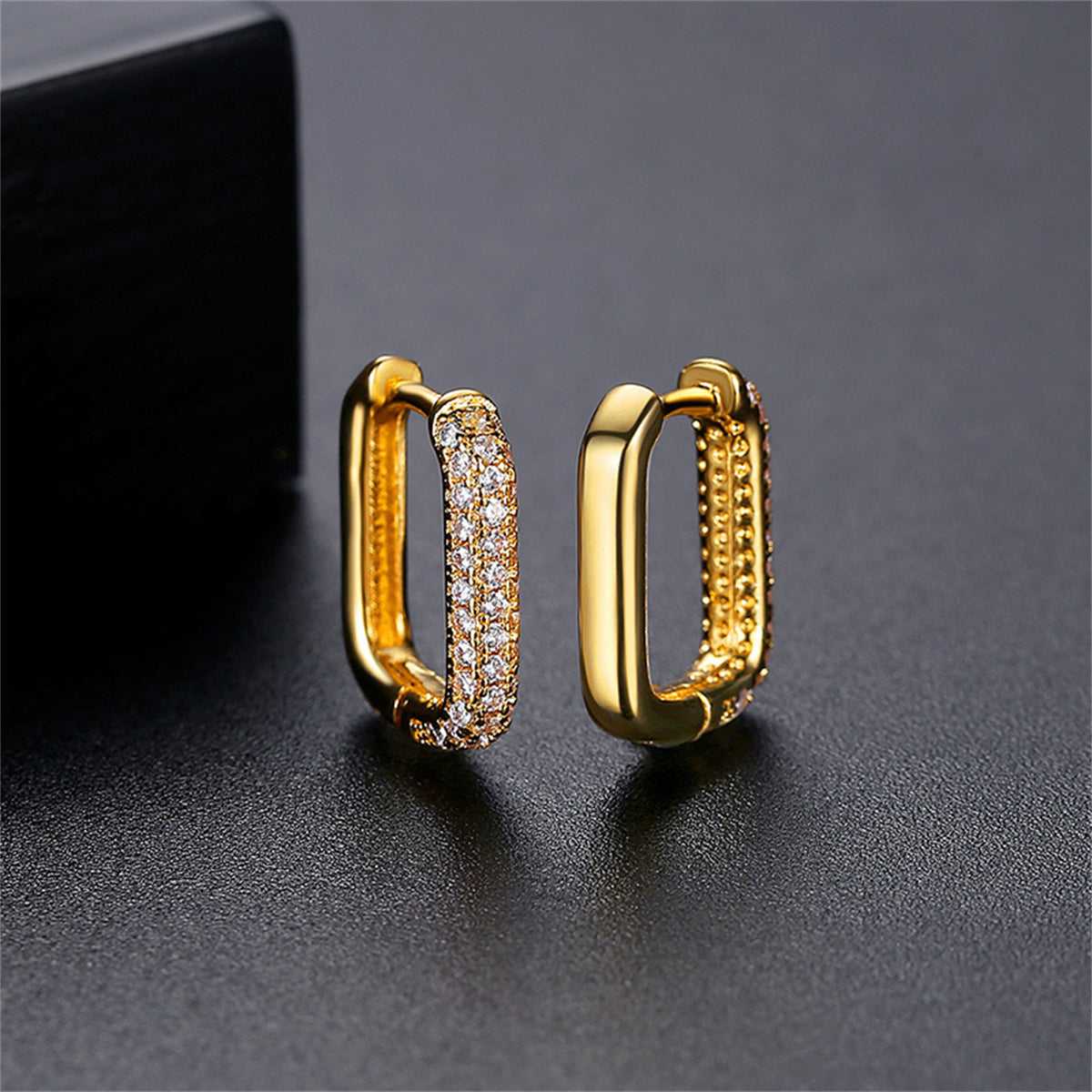 Cubic Zirconia & Goldtone Square Huggie Earrings