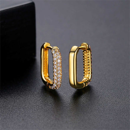 Cubic Zirconia & Goldtone Square Huggie Earrings