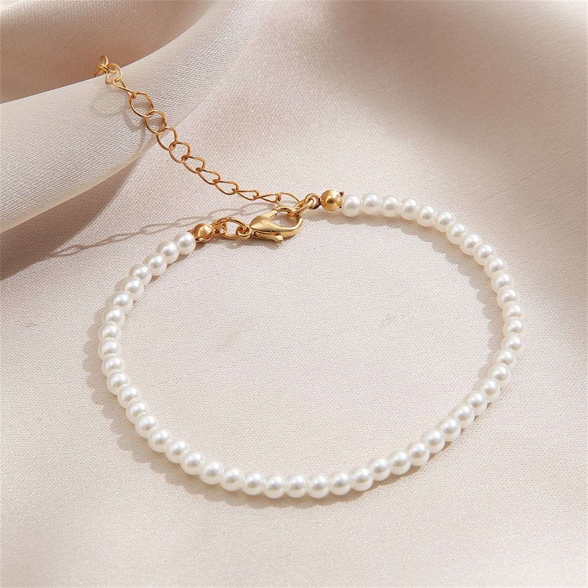 Pearl & Goldtone Beaded Anklet