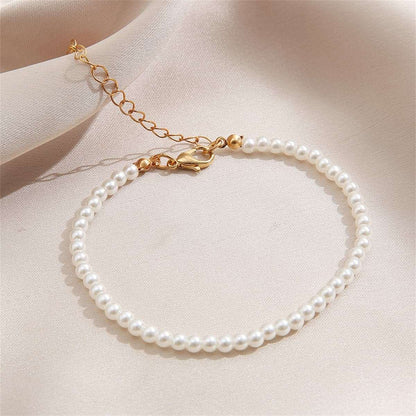 Pearl & Goldtone Beaded Anklet