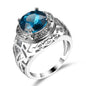 Blue Crystal & Silvertone Filigree Cocktail Ring