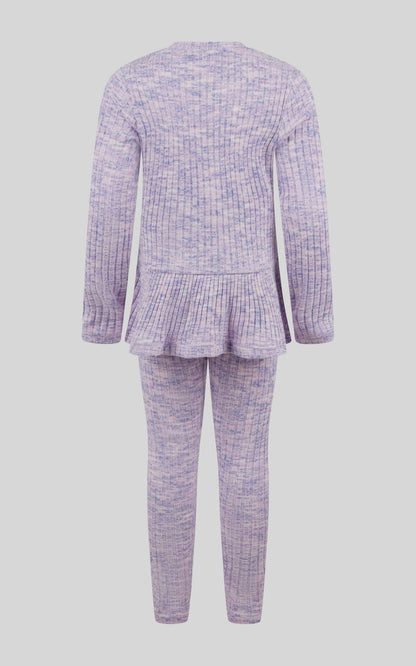 90 Degree by Reflex 4-6X 2 PC Ribbed Space Dye Peplum Pullover + Legging Set
