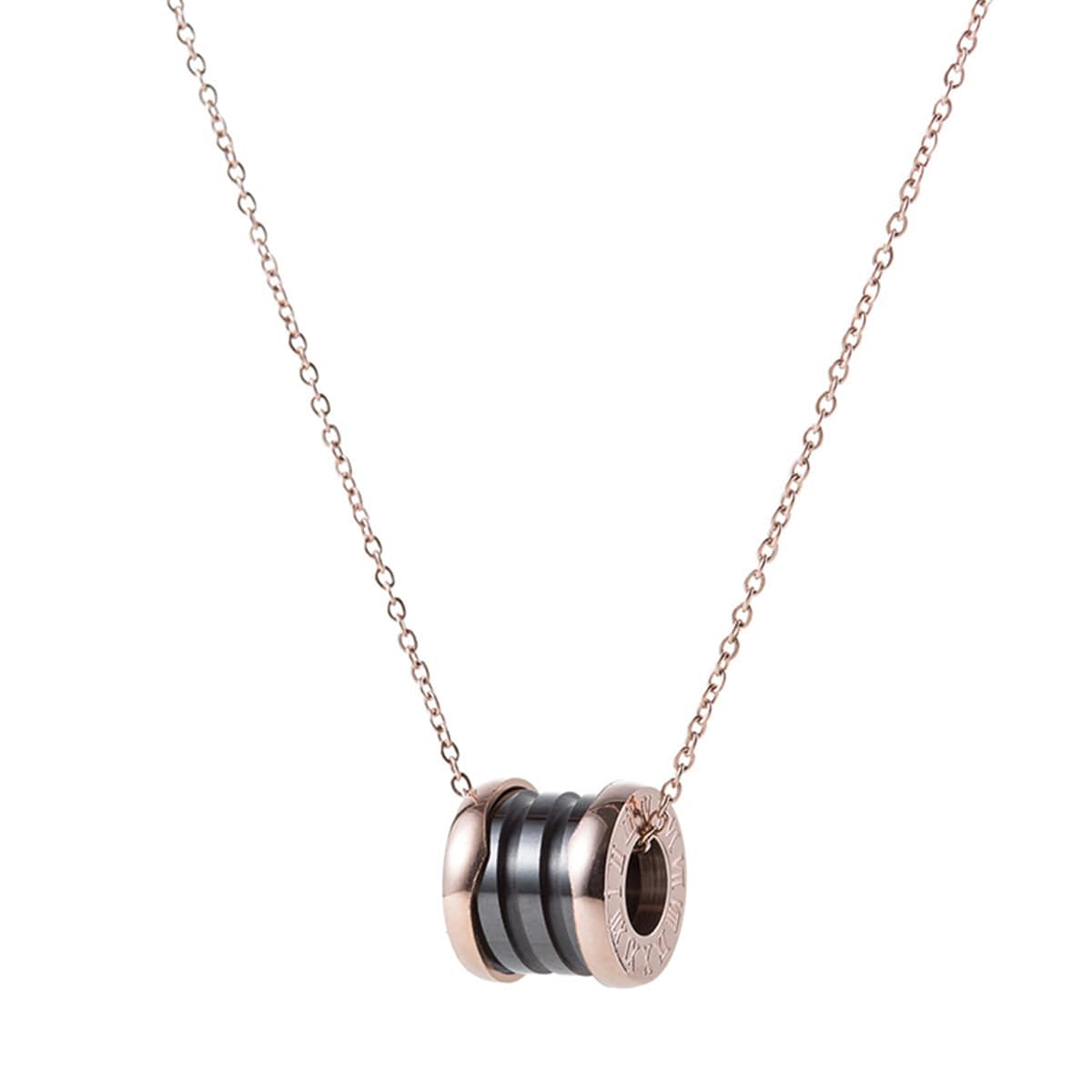 Black Ceramic & Rose Goldtone Coil Pendant Necklace