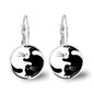 Black & Silvertone Yin Yang Cat Drop Earrings