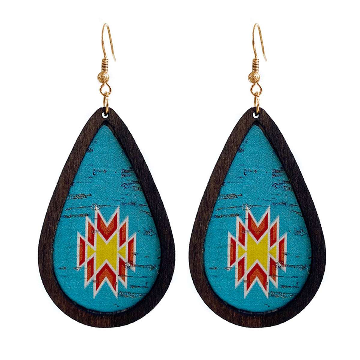 Aqua & Wood Goldtone Geometric Drop Earrings