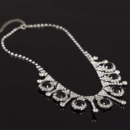 Black & Cubic Zirconia Round Statement Necklace & Drop Earrings