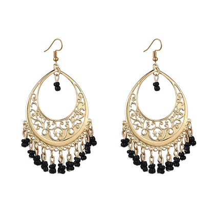 Black Turquoise & Goldtone Openwork Drop Earrings