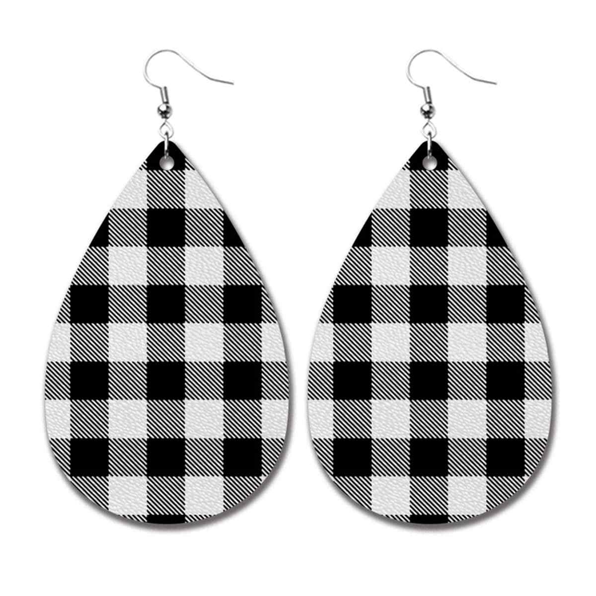 Black & White Plaid Teardrop Earrings